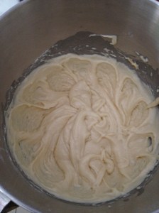 Batter should be thick, slightly doughy and very sticky. Whatever you do, don't scrape down the bowl cleanly - you'll use this later!