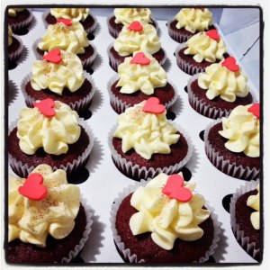 The final result...over 250 Red Velvet Cupcakes!!