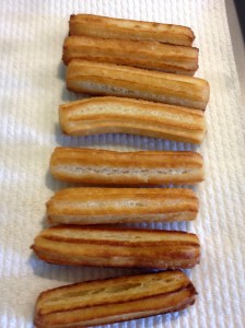 Allow your churros to drain on paper towel before coating in cinnamon sugar