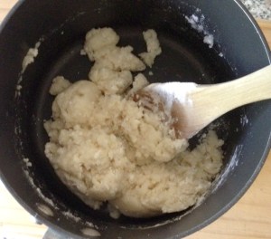 Add your flour to the saucepan and begin mixing